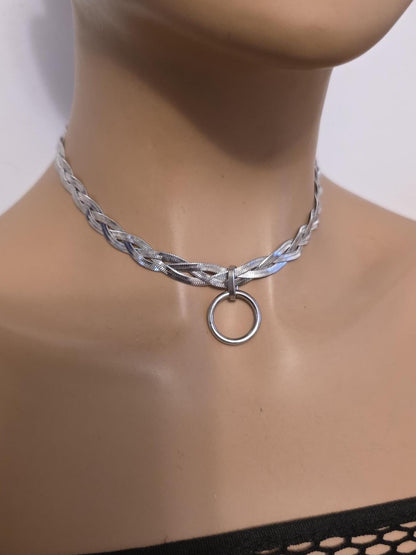 Discreet Day Collar Braided Herringbone Choker Necklace with Permanent Locking Clasp Options| Couples jewelry, BDSM style