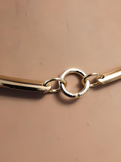 Gold Discreet Day Collar Choker Submissive Necklace with Permanent Locking Ring Option - Submissive O Ring BDSM Aesthetic Jewelry