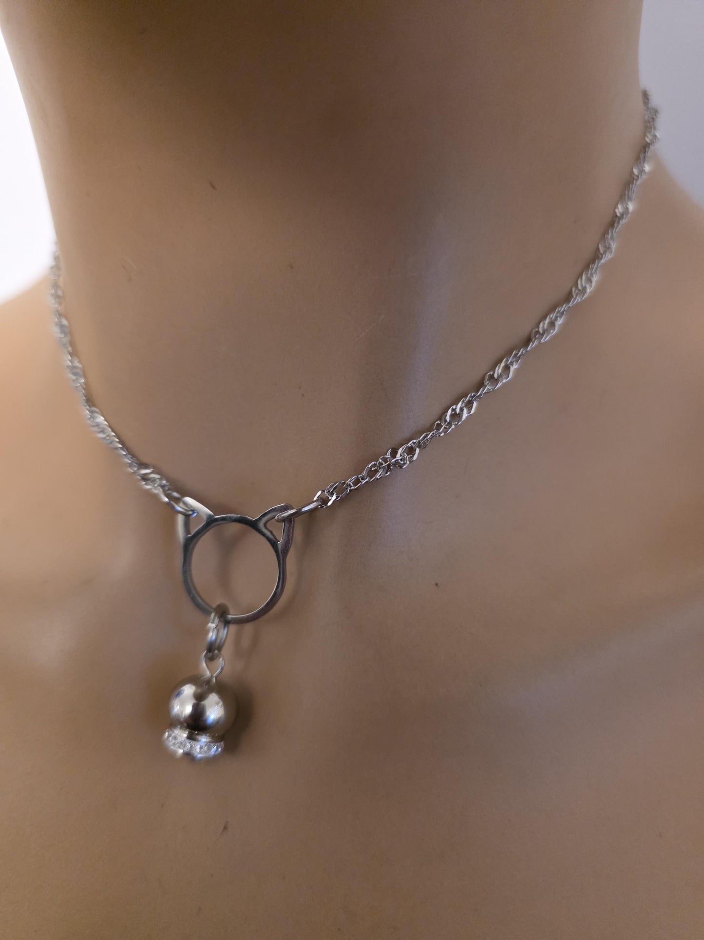 Kitten Bell the Kitty Cat Day Collar Choker BDSM Silver Necklace Coquette with Permanent Locking Option