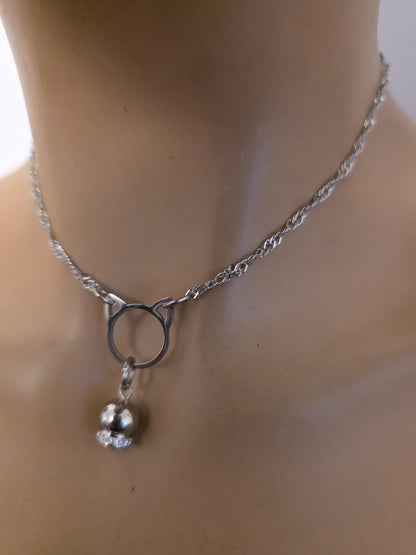 Steel Kitten Bell Kitty Cat Day Collar Choker Necklace with Locking Option