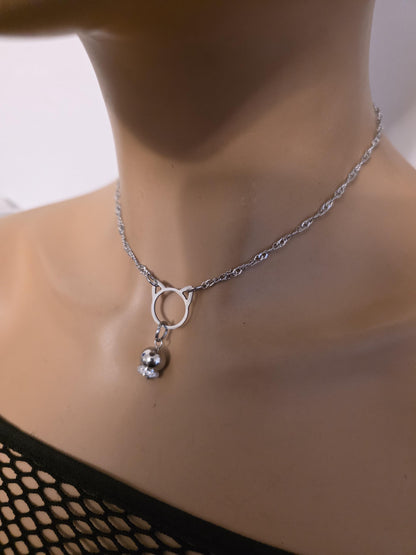 Kitten Bell the Kitty Cat Day Collar Choker BDSM Silver Necklace Coquette with Permanent Locking Option