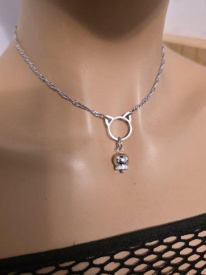 Kitten Bell the Kitty Cat Day Collar Choker BDSM Silver Necklace Coquette with Permanent Locking Option