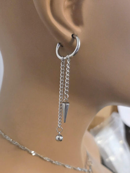 Spike Dangle Gothic Huggie Hoop Earrings: Stainless Steel Goth Punk Jewelry