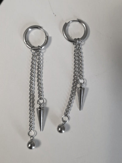 Spike Dangle Gothic Huggie Hoop Earrings: Stainless Steel Goth Punk Jewelry