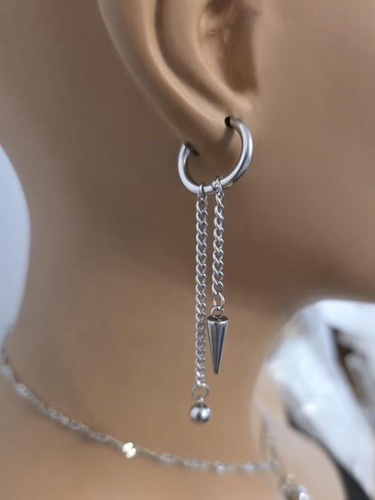 Spike Dangle Gothic Huggie Hoop Earrings: Stainless Steel Goth Punk Jewelry