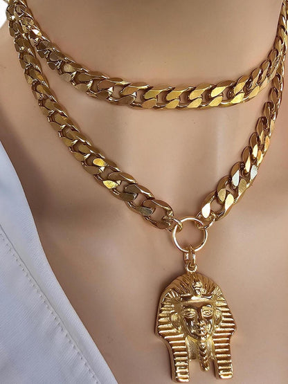 Gold Layered Multi Strand Chunky Chain Statement Choker Pharoah Necklace Set - Handmade Edgy  aesthetic stacked jewelry gift for her