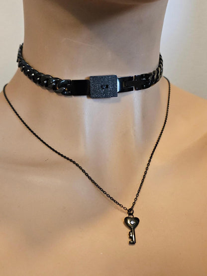 Lock It In - Black Luxury Day Collar Elegant Submissive Style Locking Choker Necklace & Key