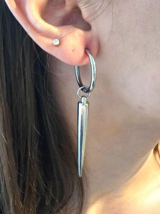 Surgical Steel Hypoallergenic Huggie Hoop Spike Goth Earrings - Handmade gothic punk alt grunge jewelry