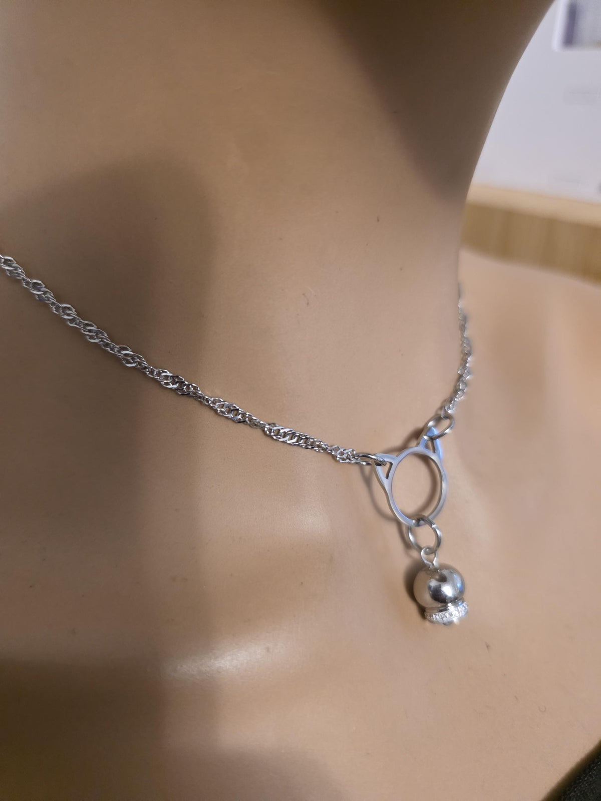 Steel Kitten Bell Kitty Cat Day Collar Choker Necklace with Locking Option