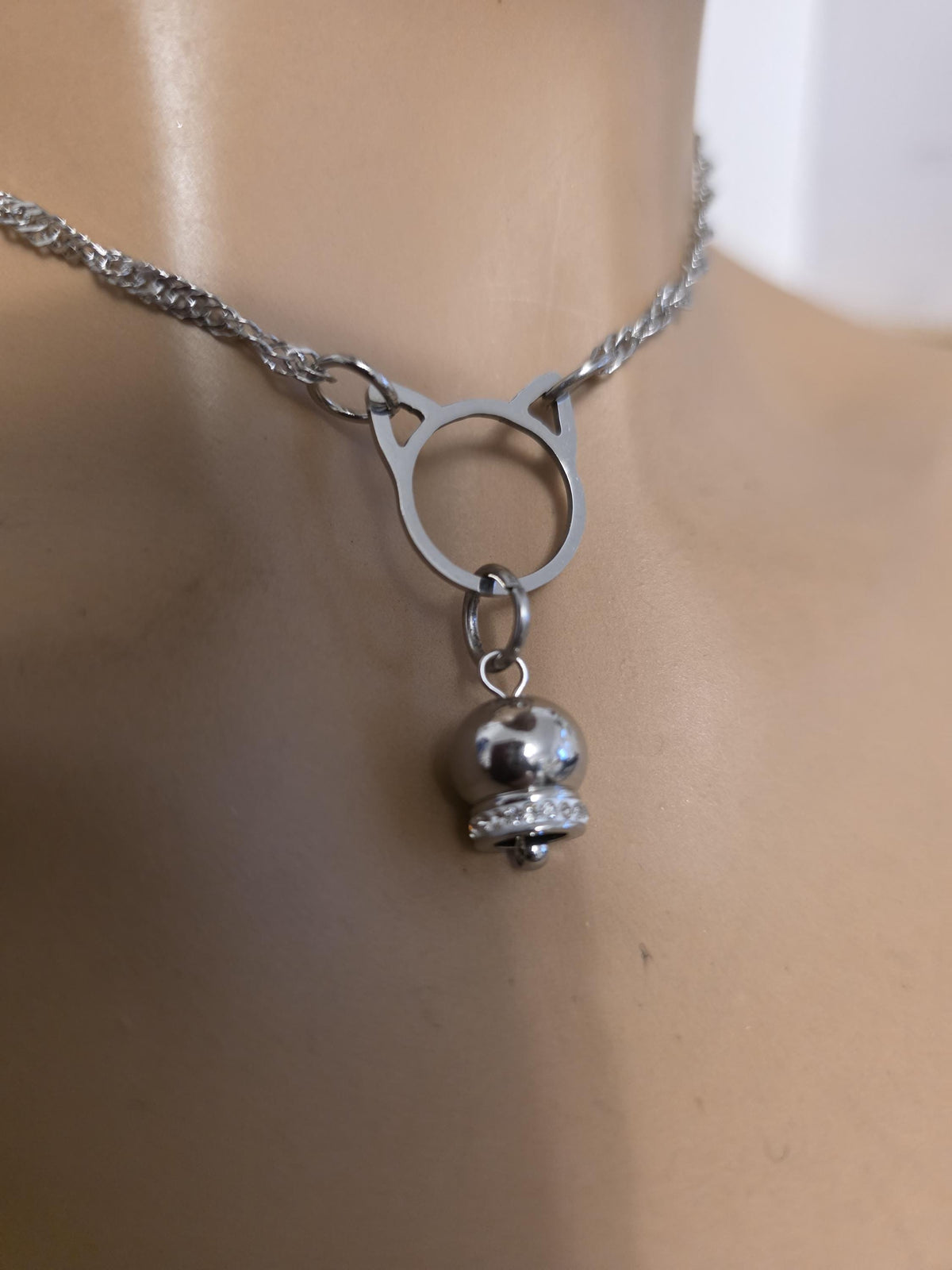 Steel Kitten Bell Kitty Cat Day Collar Choker Necklace with Locking Option
