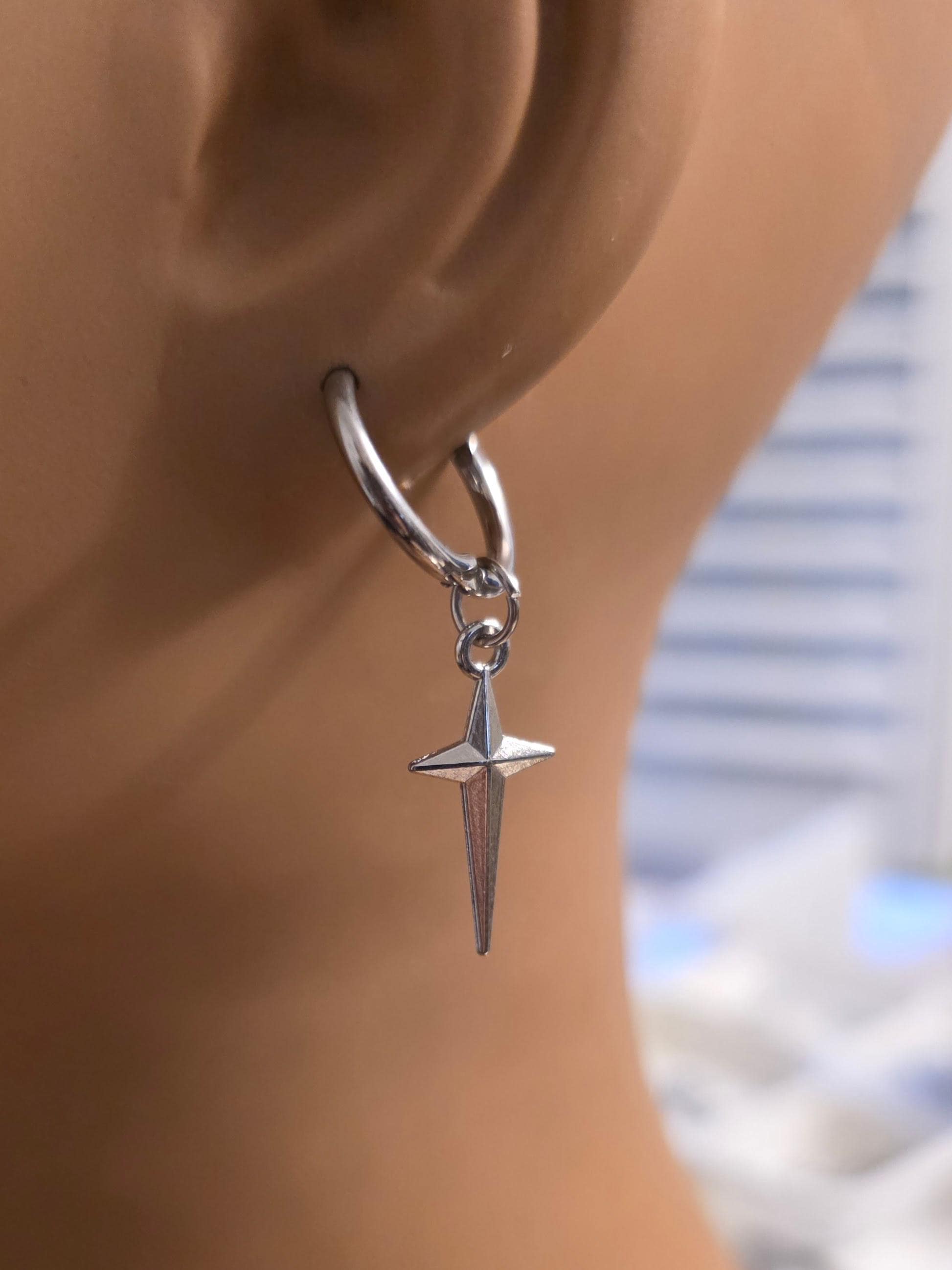 Surgical Steel Polaris North Star Huggie Hoop Earrings: Goth Punk Dark Edgy Celestial Jewelry
