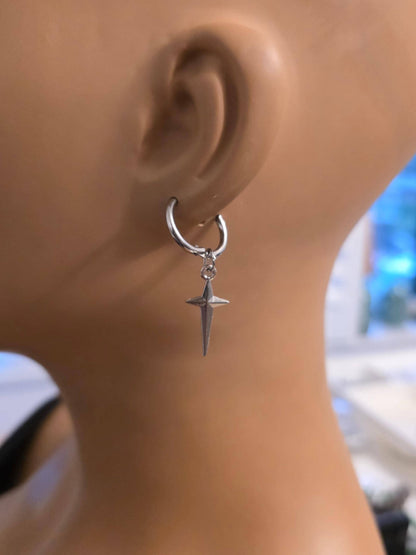 Surgical Steel Polaris North Star Huggie Hoop Earrings: Goth Punk Dark Edgy Celestial Jewelry