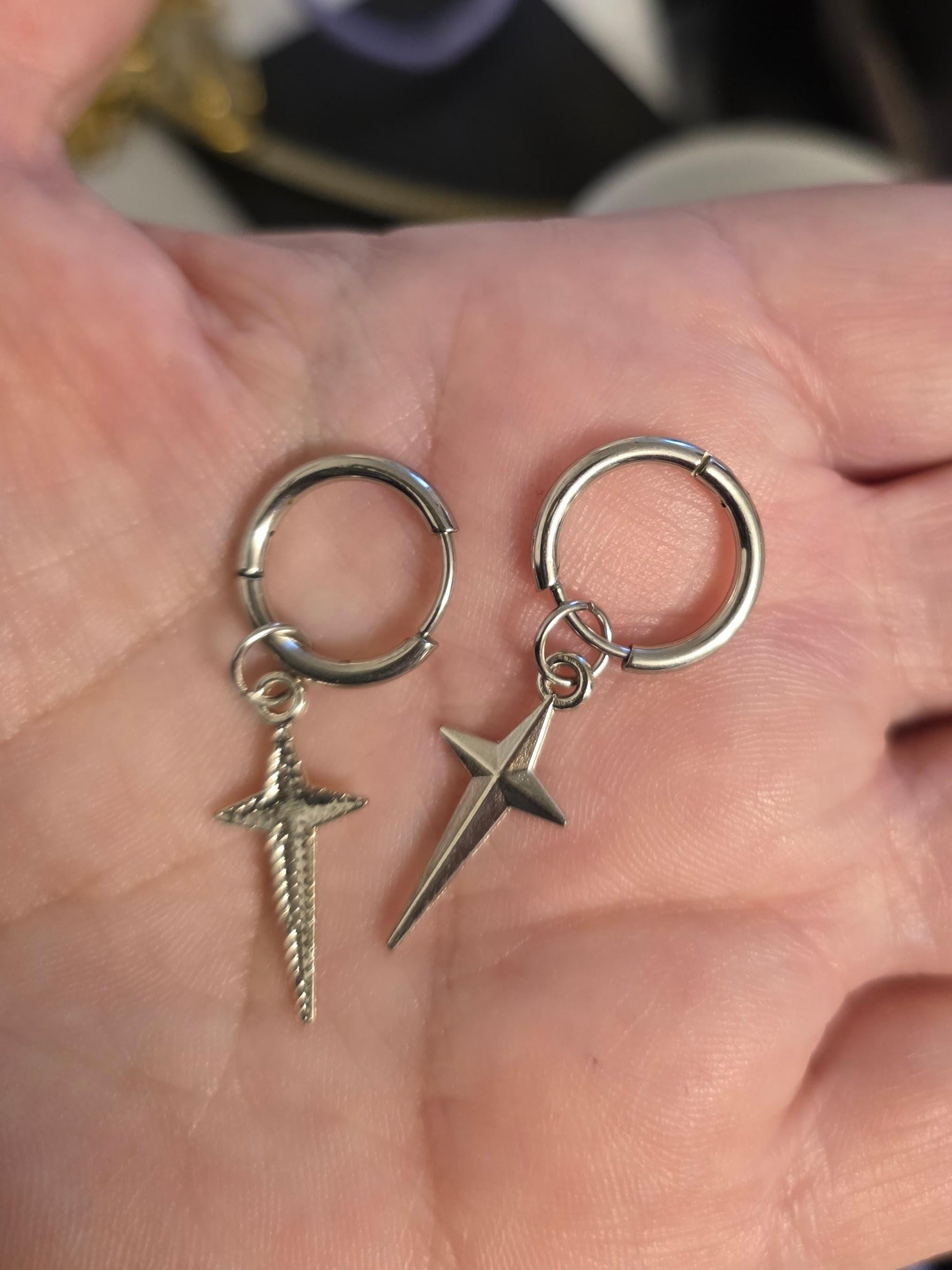 Surgical Steel Polaris North Star Huggie Hoop Earrings: Goth Punk Dark Edgy Celestial Jewelry