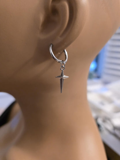 Surgical Steel Polaris North Star Huggie Hoop Earrings: Goth Punk Dark Edgy Celestial Jewelry