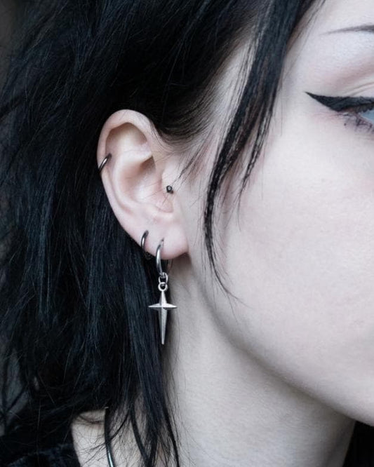 Surgical Steel Polaris North Star Huggie Hoop Earrings: Goth Punk Dark Edgy Celestial Jewelry