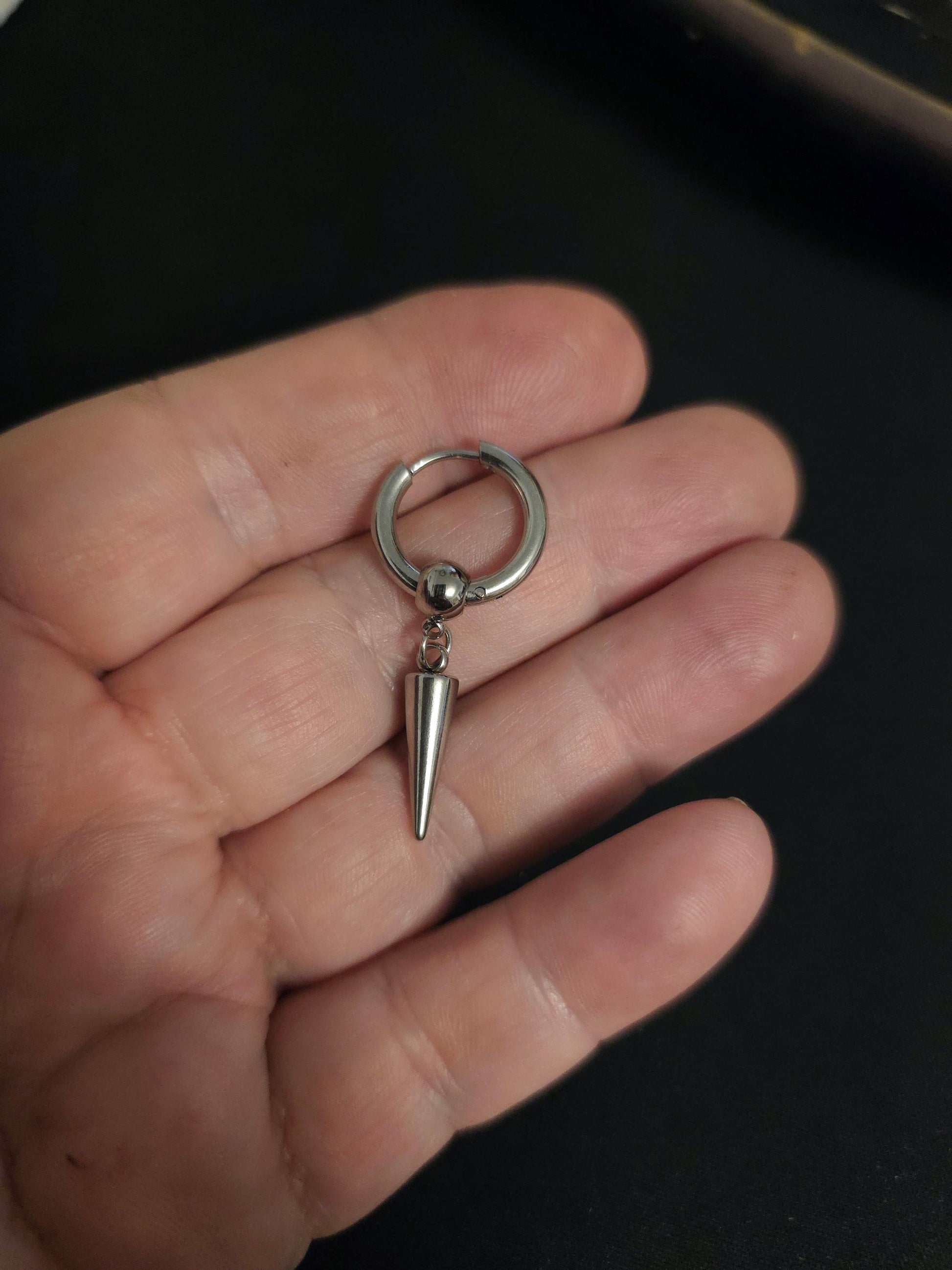 Gothic Spike Dangle Earrings: Handmade Punk Steel Huggie Hoops