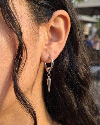 Gothic Spike Dangle Earrings: Handmade Punk Steel Huggie Hoops