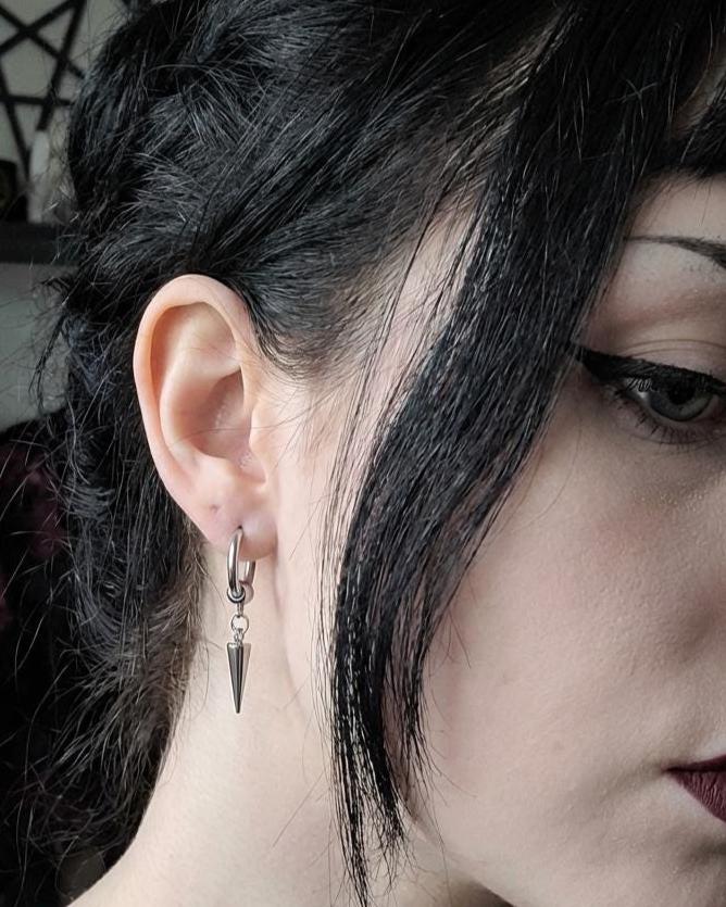 Gothic Spike Dangle Earrings: Handmade Punk Steel Huggie Hoops