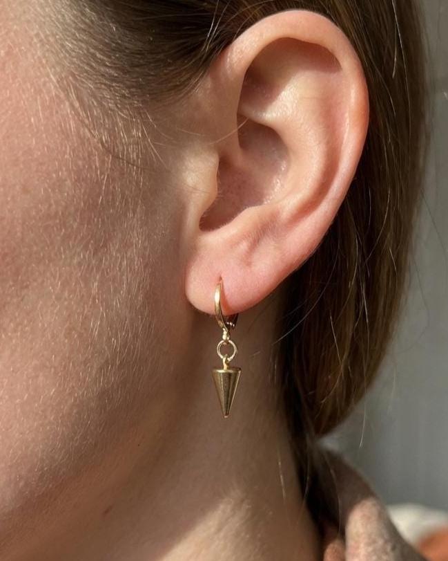Gold Minimalist Dainty Spike Dangle Earrings: Punk Gold Plated Steel Huggie Hoops