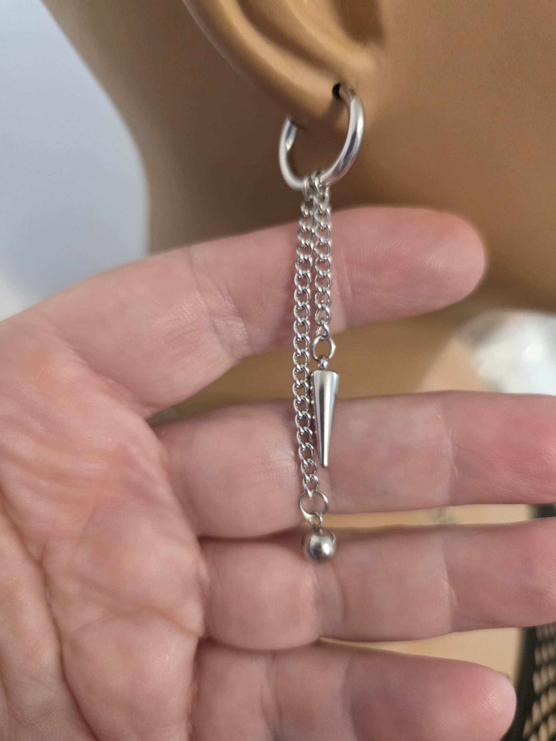 Spike Dangle Gothic Huggie Hoop Earrings: Stainless Steel Goth Punk Jewelry