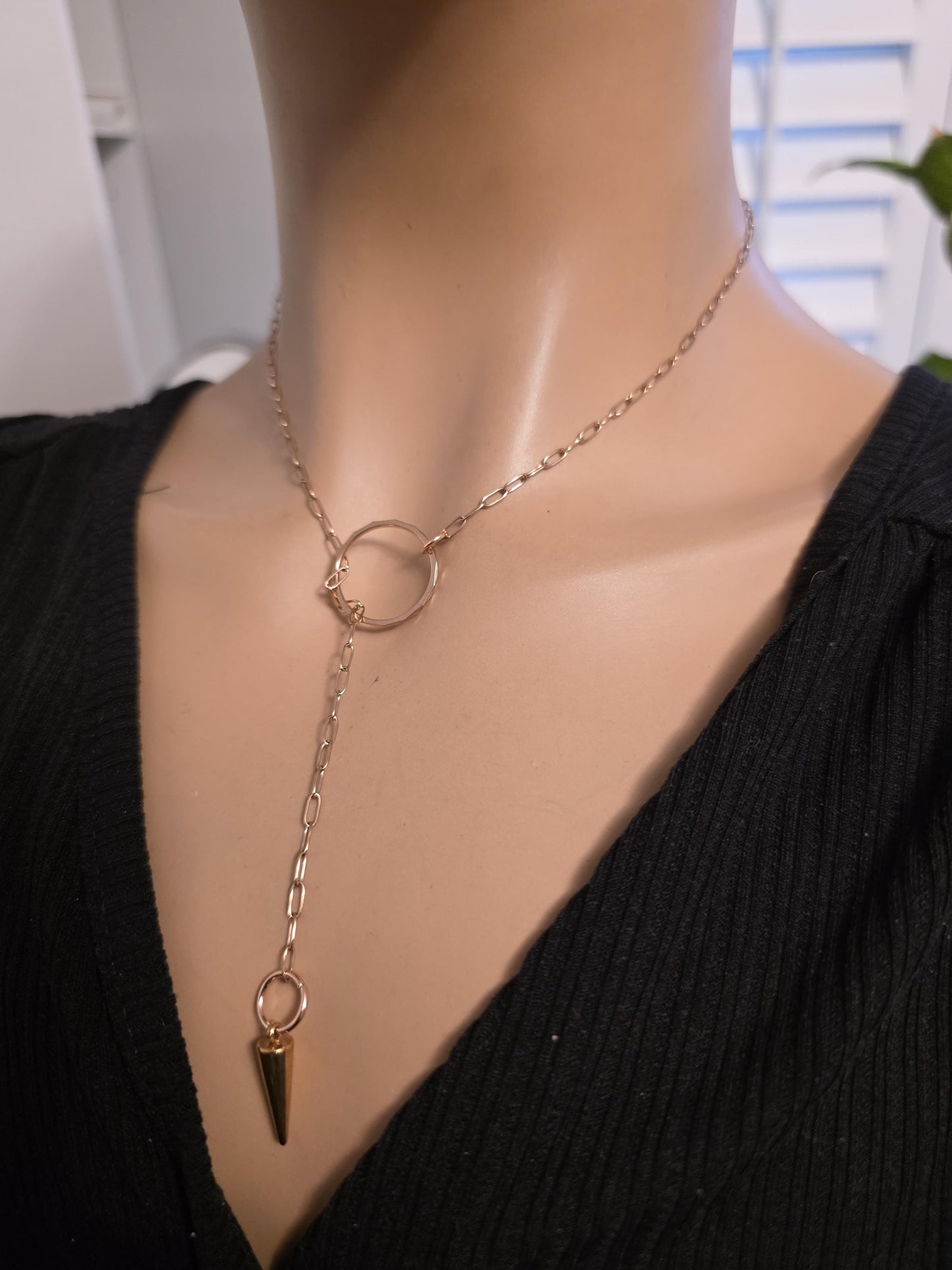 Rose Gold Slip Chain Dainty Choker Wrap Necklace with Spike pendant | Dark Academia handmade jewelry