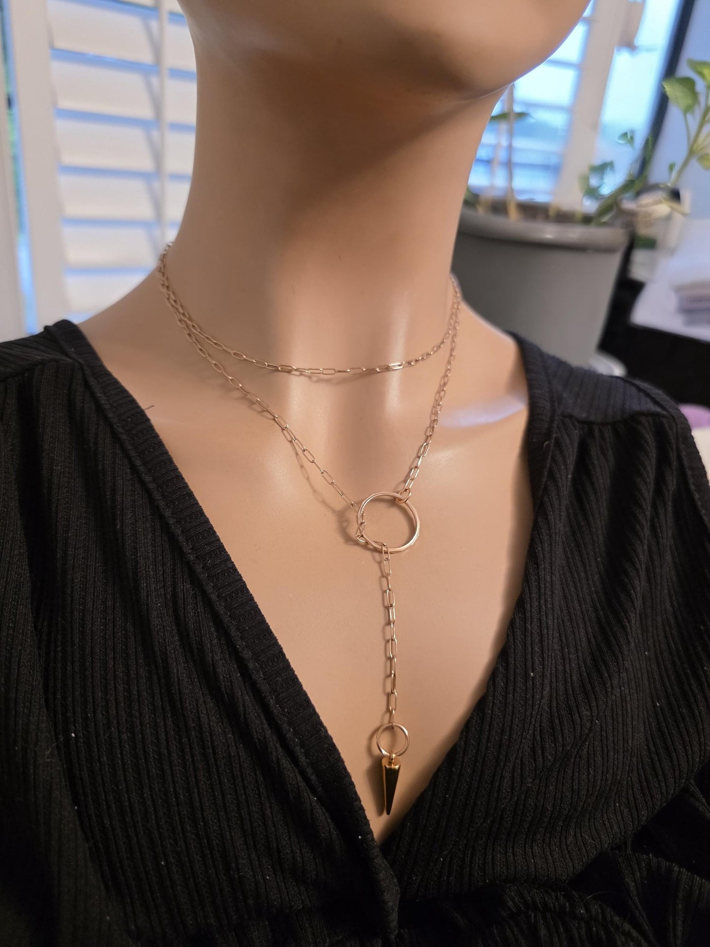 Rose Gold Slip Chain Dainty Choker Wrap Necklace with Spike pendant | Dark Academia handmade jewelry