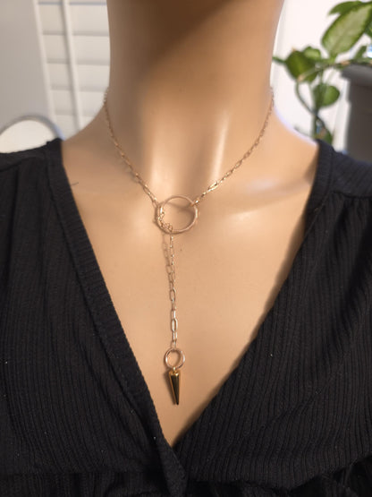 Rose Gold Slip Chain Dainty Choker Wrap Necklace with Spike pendant | Dark Academia handmade jewelry