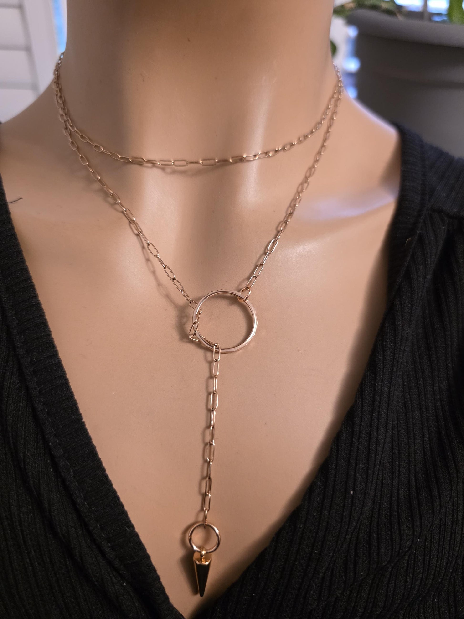 Rose Gold Slip Chain Dainty Choker Wrap Necklace with Spike pendant | Dark Academia handmade jewelry