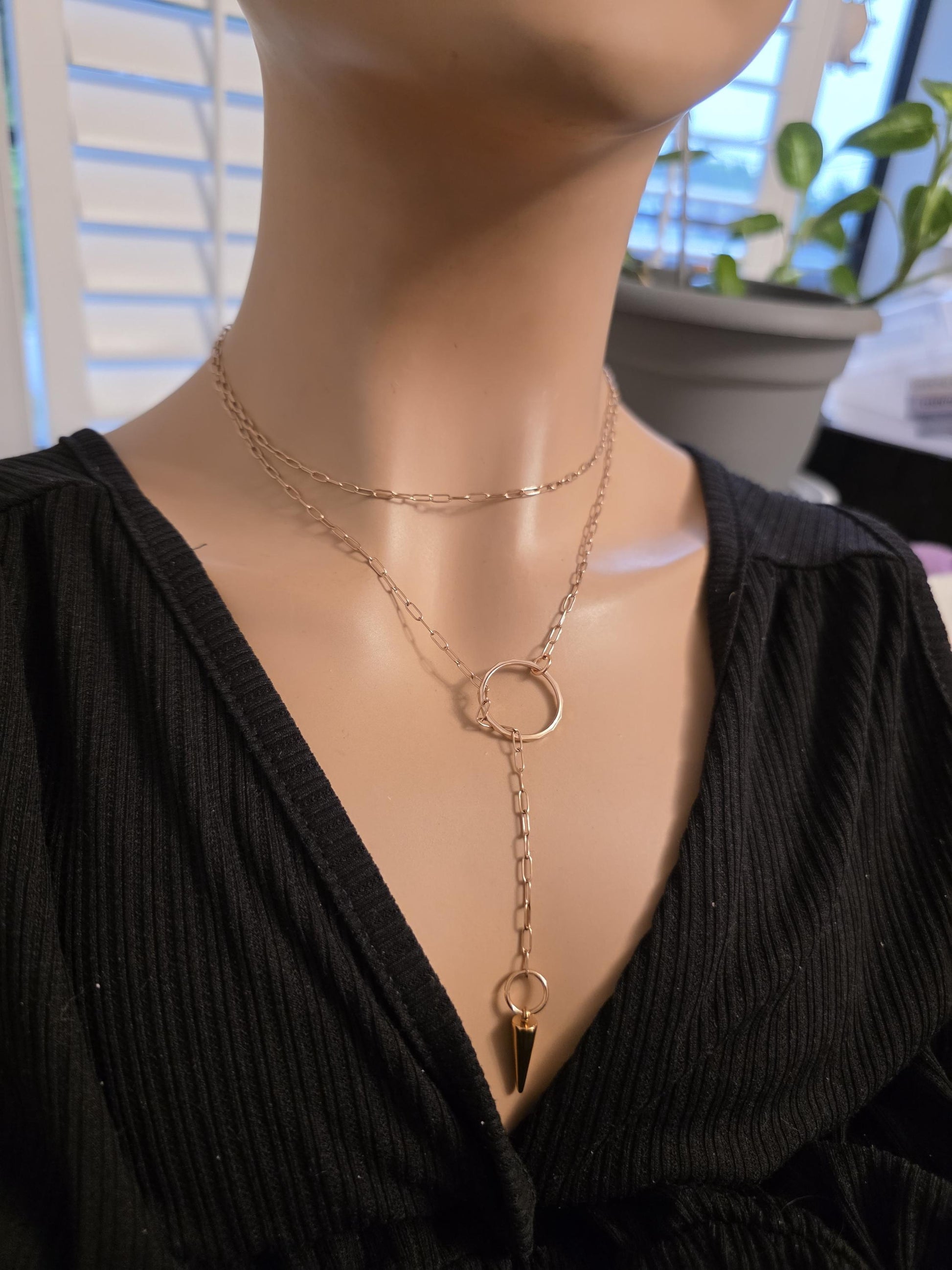 Rose Gold Slip Chain Dainty Choker Wrap Necklace with Spike pendant | Dark Academia handmade jewelry