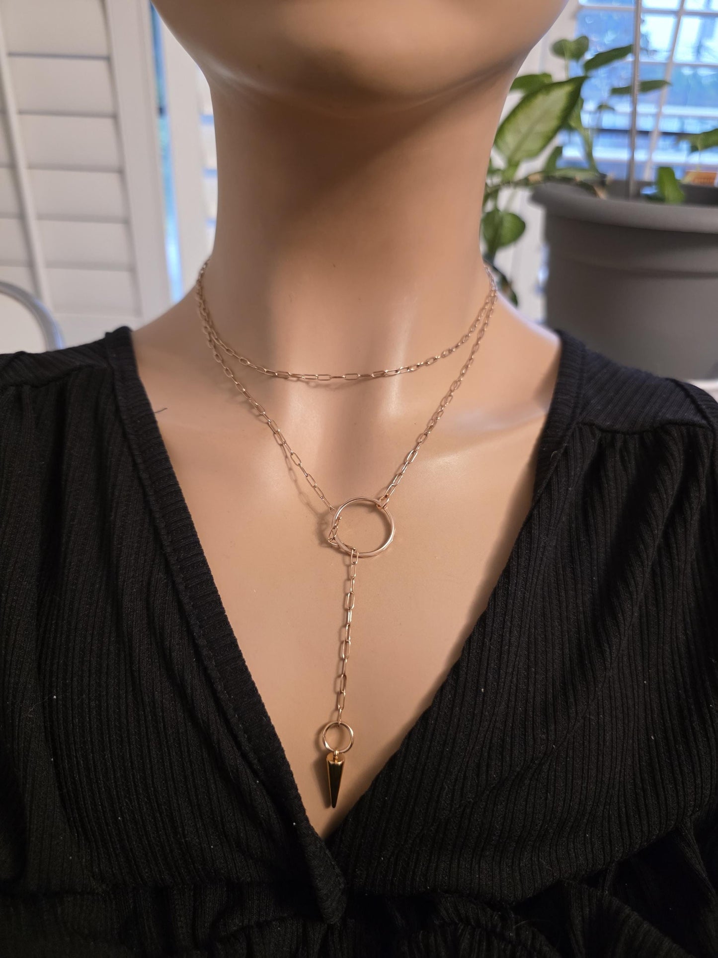 Rose Gold Slip Chain Dainty Choker Wrap Necklace with Spike pendant | Dark Academia handmade jewelry