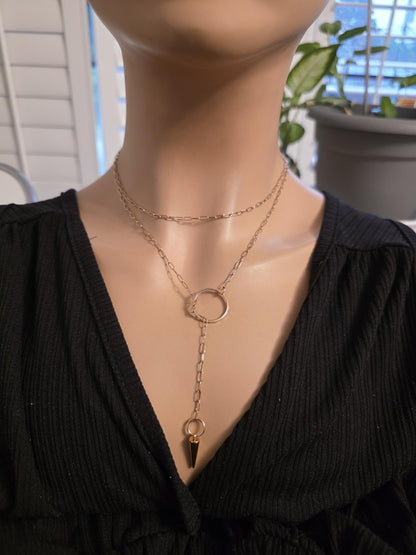 Rose Gold Slip Chain Dainty Choker Wrap Necklace with Spike pendant | Dark Academia handmade jewelry
