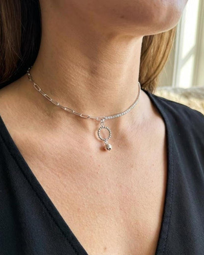 925 Solid Sterling Silver Bell Day Collar Cubic Zirconia Choker Necklace - Locking Option - Intimate Partner Jewelry
