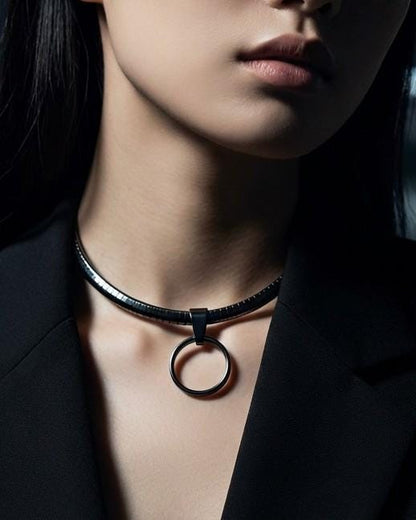 Black Steel Day Collar Choker Necklace Permanent Locking Clasp Option | Submissive Punk BDSM Couples Jewelry