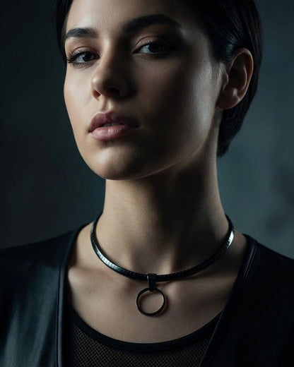 Black Steel Day Collar Choker Necklace Permanent Locking Clasp Option | Submissive Punk BDSM Couples Jewelry