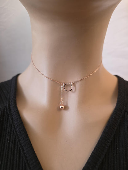Rose Gold plated 925 Solid Sterling Silver Kitty & Bell Day Collar Choker Necklace - Intimate Partner Jewelry