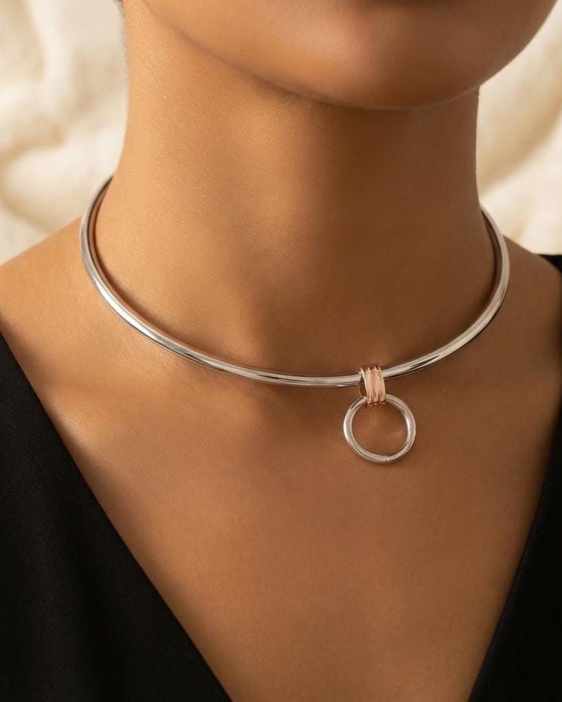 Discreet Day Collar Rigid Submissive Intimate Partner Necklace with Permanent Locking Option: BDSM Jewelry