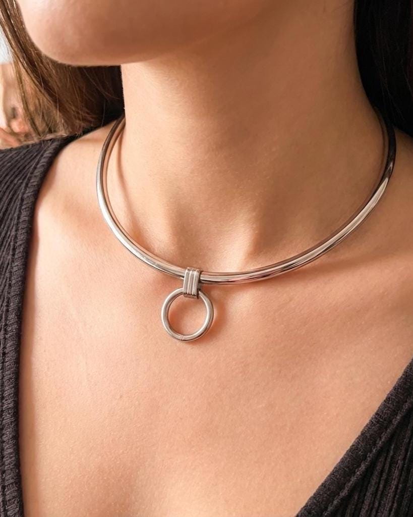 Discreet Day Collar Rigid Submissive Intimate Partner Necklace with Permanent Locking Option: BDSM Jewelry