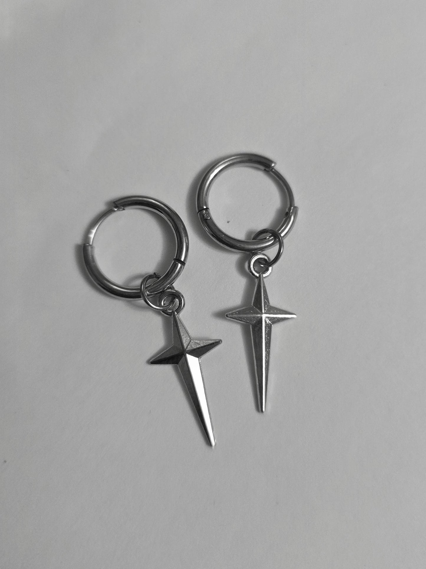 Surgical Steel Polaris North Star Huggie Hoop Earrings: Goth Punk Dark Edgy Celestial Jewelry
