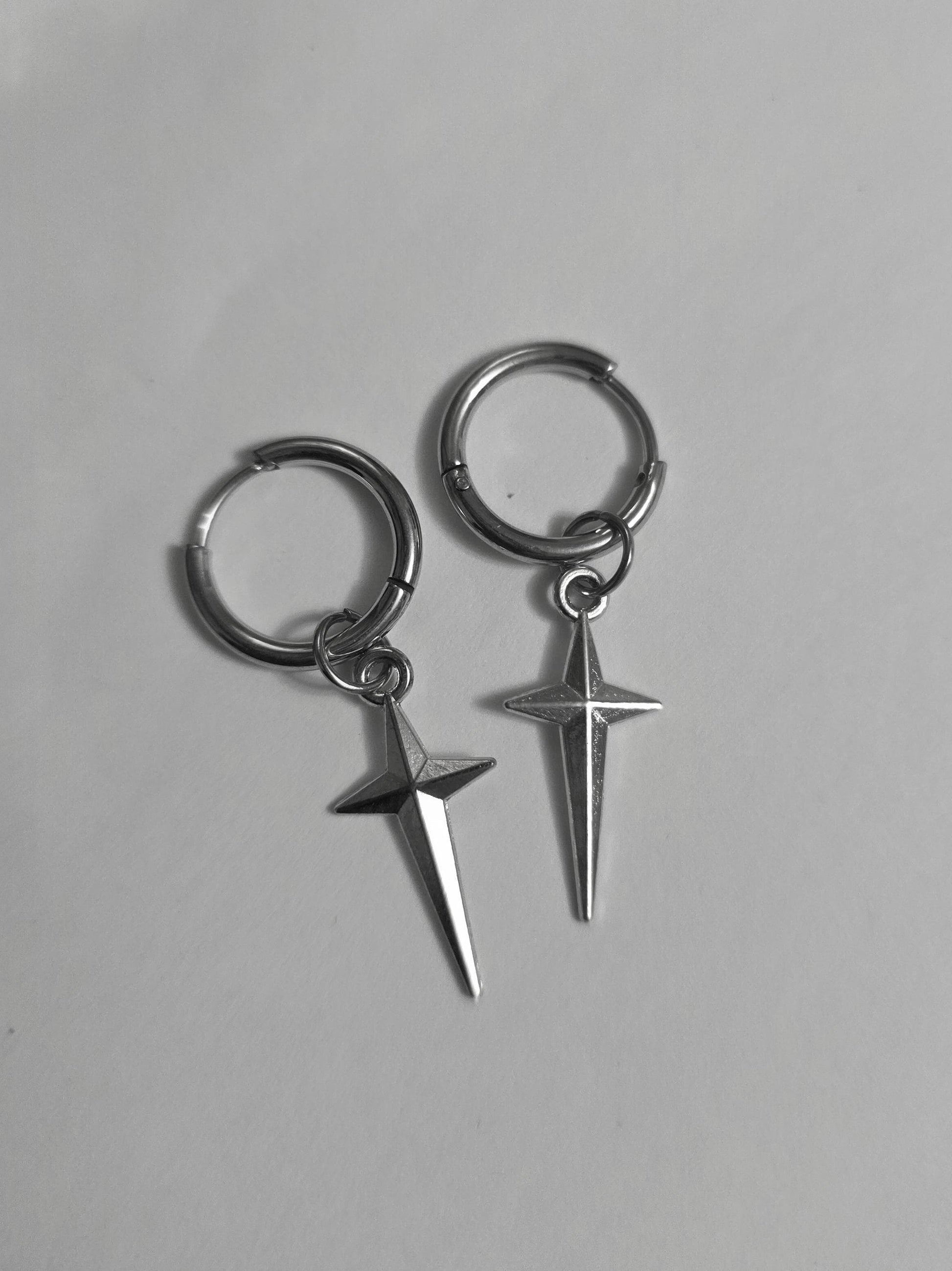 Surgical Steel Polaris North Star Huggie Hoop Earrings: Goth Punk Dark Edgy Celestial Jewelry