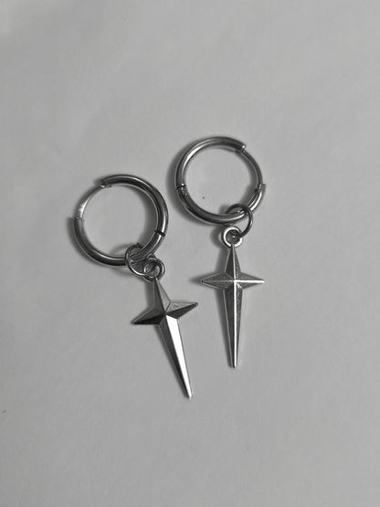 Surgical Steel Polaris North Star Huggie Hoop Earrings: Goth Punk Dark Edgy Celestial Jewelry