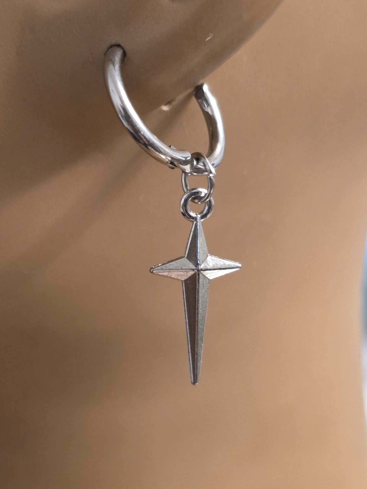 Surgical Steel Polaris North Star Huggie Hoop Earrings: Goth Punk Dark Edgy Celestial Jewelry