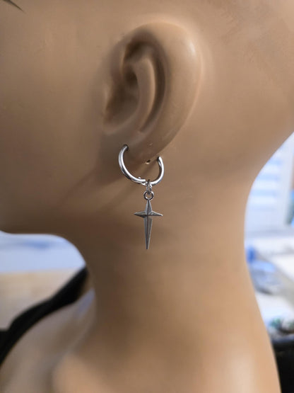Surgical Steel Polaris North Star Huggie Hoop Earrings: Goth Punk Dark Edgy Celestial Jewelry