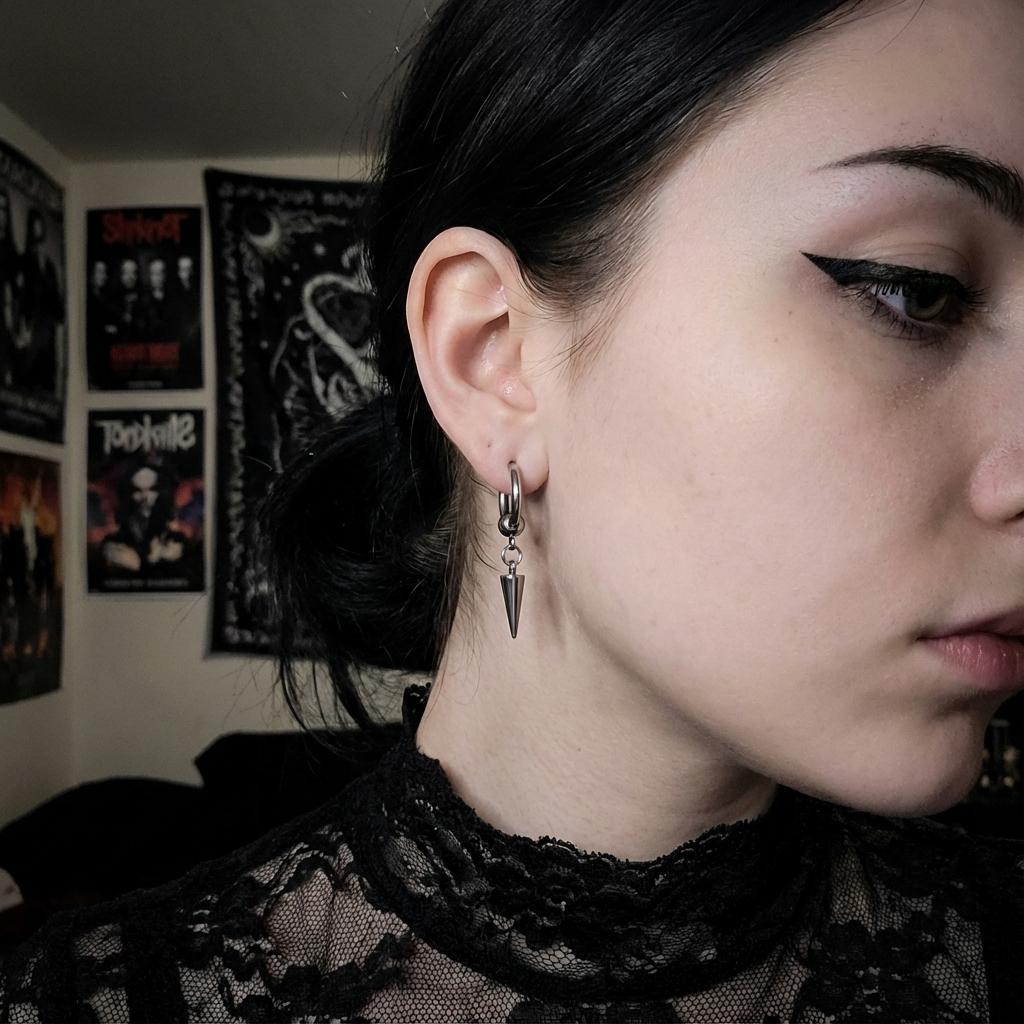 Gothic Spike Dangle Earrings: Handmade Punk Steel Huggie Hoops