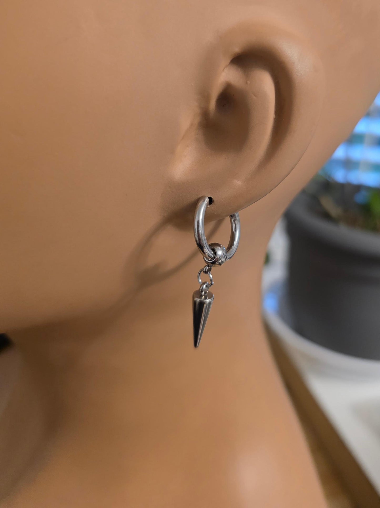 Gothic Spike Dangle Earrings: Handmade Punk Steel Huggie Hoops