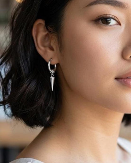 Gothic Spike Dangle Earrings: Handmade Punk Steel Huggie Hoops