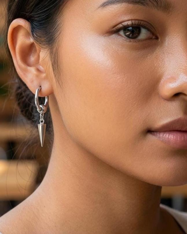 Gothic Spike Dangle Earrings: Handmade Punk Steel Huggie Hoops