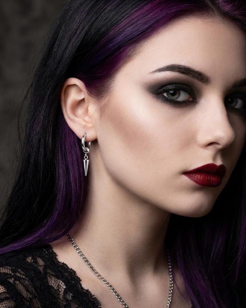 Gothic Spike Dangle Earrings: Handmade Punk Steel Huggie Hoops