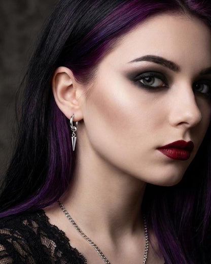 Gothic Spike Dangle Earrings: Handmade Punk Steel Huggie Hoops