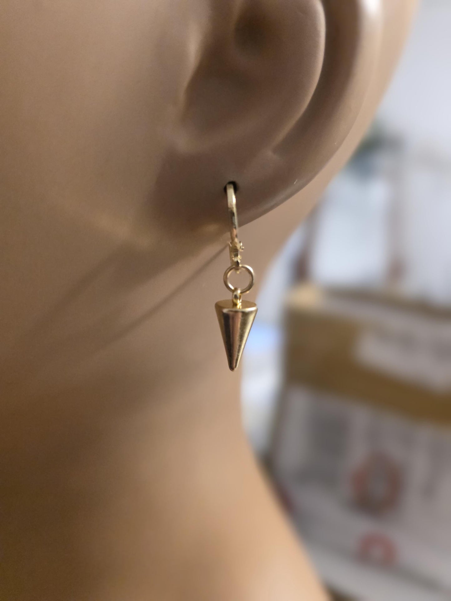 Gold Minimalist Dainty Spike Dangle Earrings: Punk Gold Plated Steel Huggie Hoops
