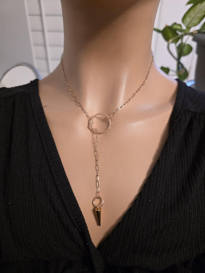 Rose Gold Slip Chain Dainty Choker Wrap Necklace with Spike pendant | Dark Academia handmade jewelry